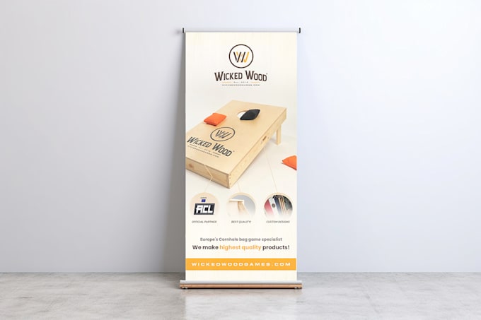 design banner, bill board, tri fold brochure, roll ups, signages