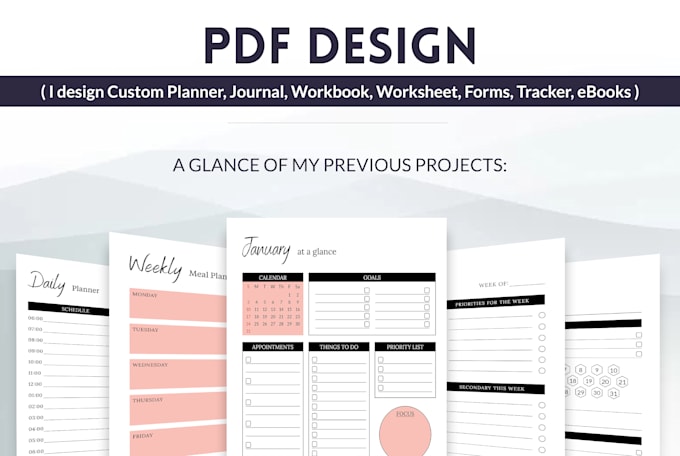 design custom planner, journal, workbook, worksheet, tracker, ebook