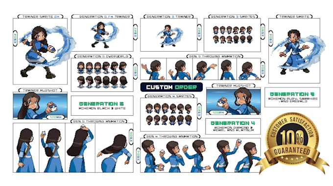 make pixel art pokemon trainer sprites or sprite sheet