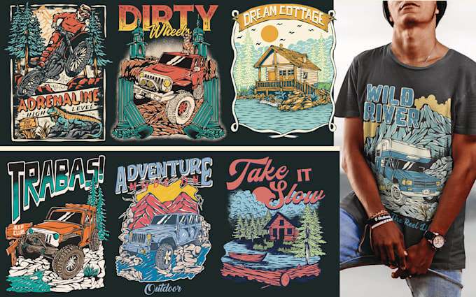 create a illustration outdoor vintage handdrawn for tshirt
