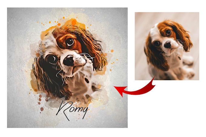 Draw watercolor portrait illustration pet cat dog by Wondosa | Fiverr