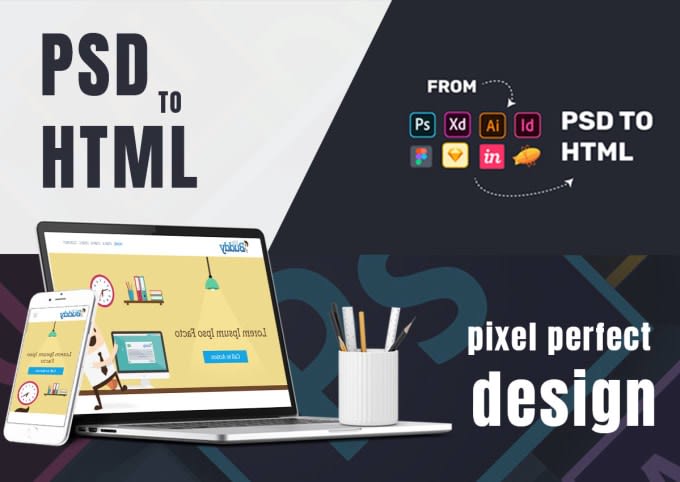 convert xd to HTML, PSD, figma, sketch, ai to HTML bootstrap