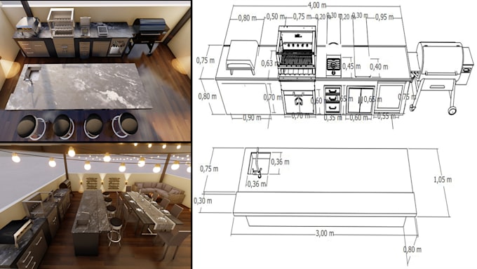 design your 3d outdoor kitchen with measurements plan and video