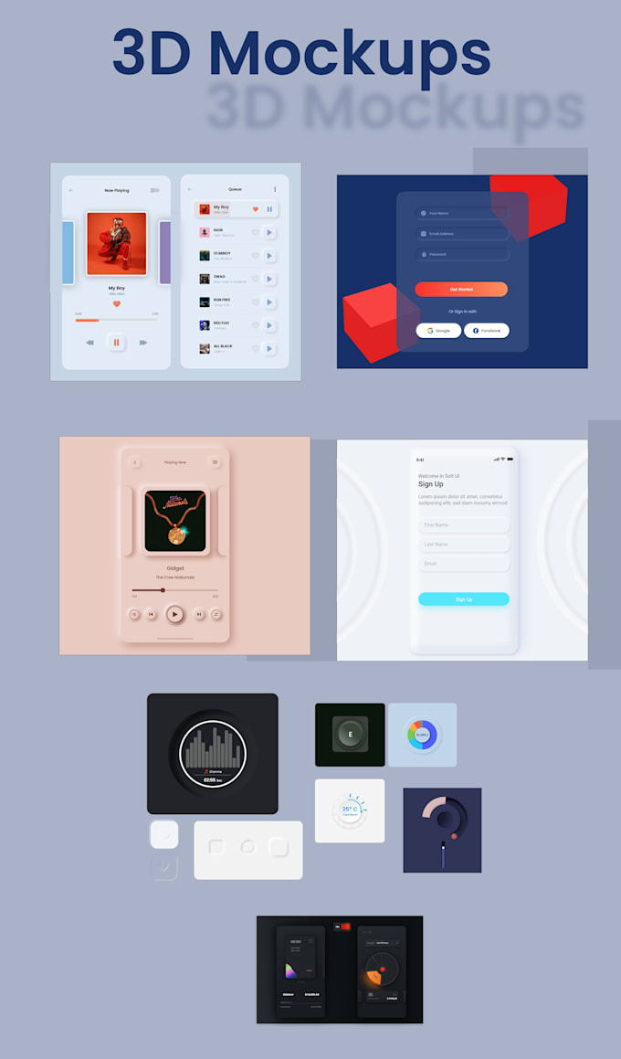 design 3d mockups and soft UI