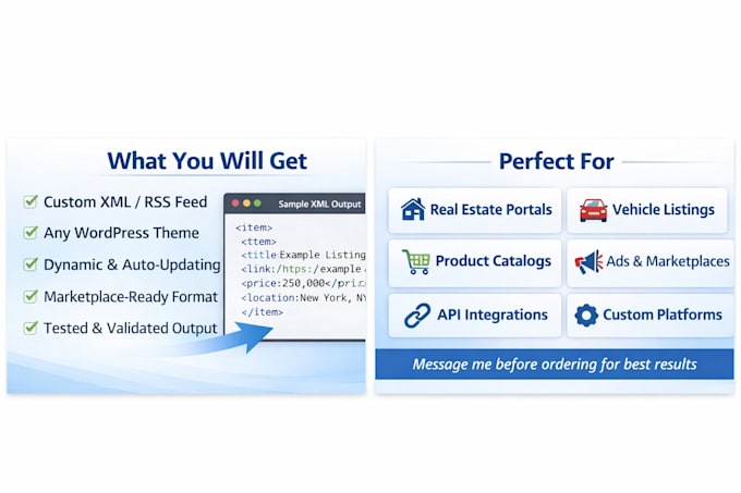 generate custom wordpress XML or RSS feed for marketplaces and apis