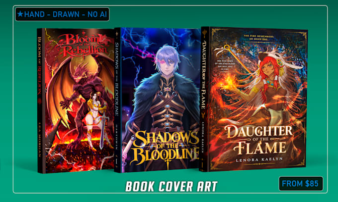 draw anime style book cover and novel illustration no ai