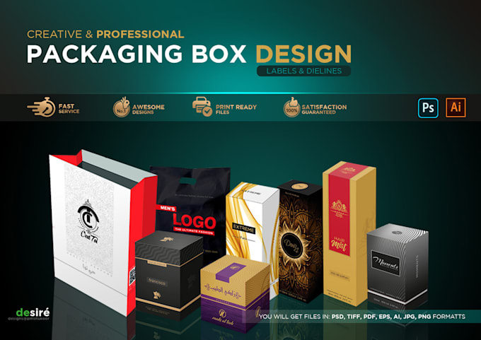 design elegant packaging boxes, labels,pouches with dielines