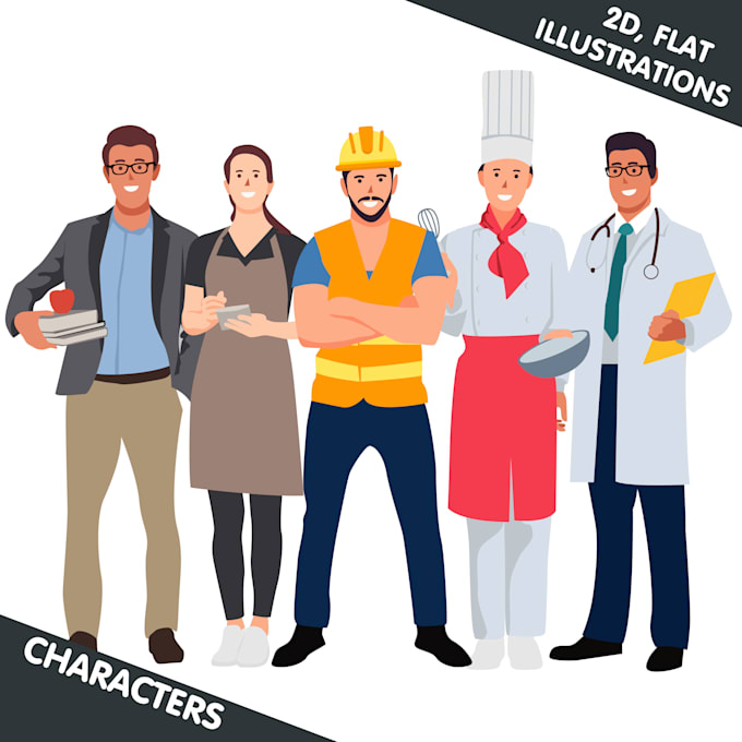 create flat 2d characters in high resolution vector graphics
