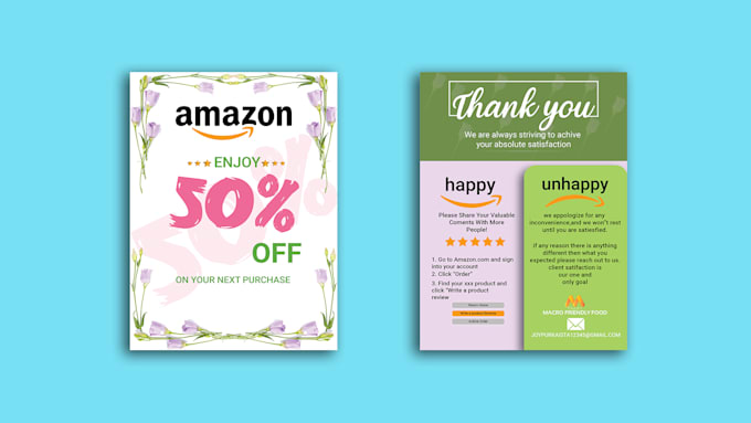 design professional amazon thank you card, product instruction cards