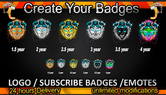 design bulk twitch, kick, discord emotes, sub badges, bit badges for streamers