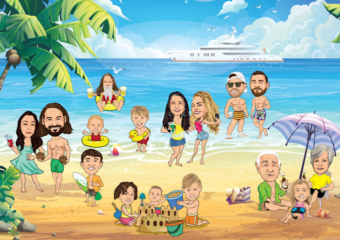 do a couple, team ,and group cartoon caricature for you