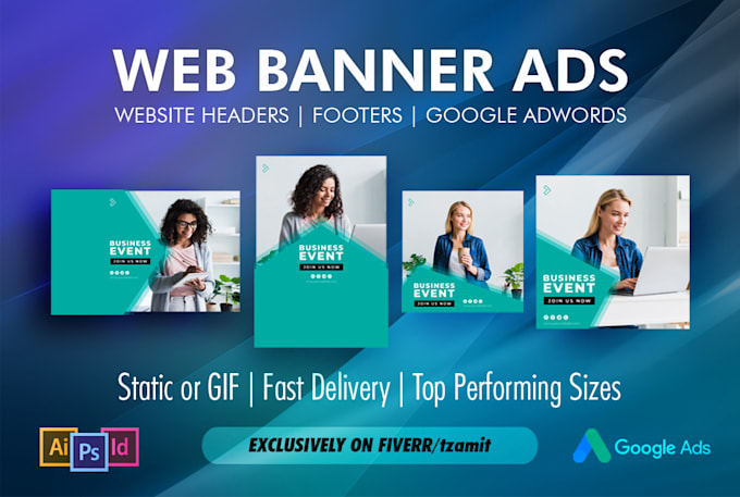 design premium web banners, headers, google ads of anysize