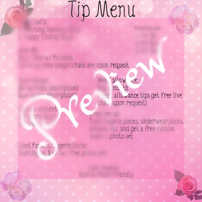 Menu onlyfans tip Tip menu