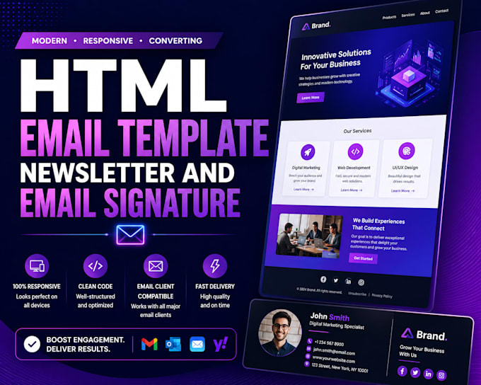 design HTML email template newsletter and email signature