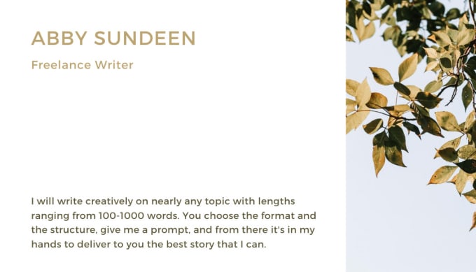 Do A Creative Writing Piece Of At Least 100 Words For You By Asundeen Fiverr Do A Creative Writing Piece Of At Least 100 Words For You By Asundeen Fiverr