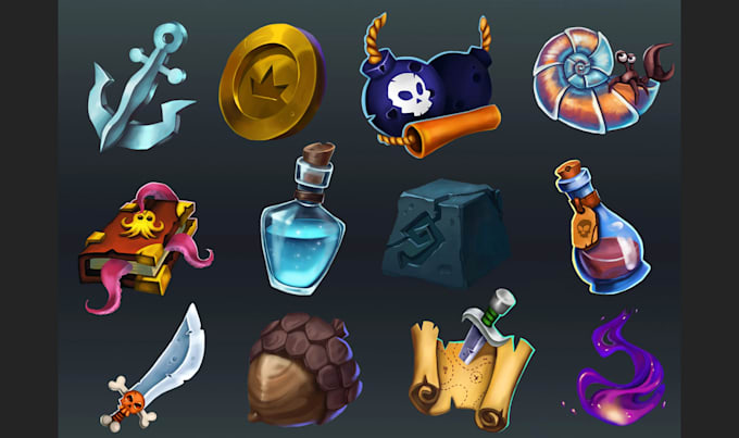 create 2d game art, props, assets, objects, icons, skills