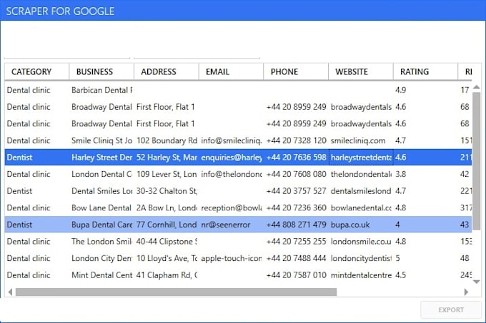 scrape from google maps business data