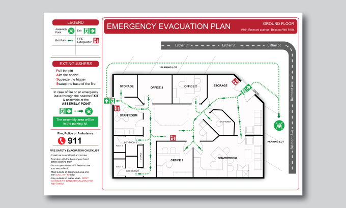 design a fire emergency evacuation plan for your building