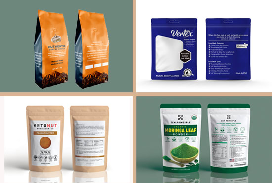 design amazon product packaging label, pouch bag, 3d mockup