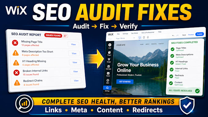 optimize wix website and implement on page SEO audit fixes