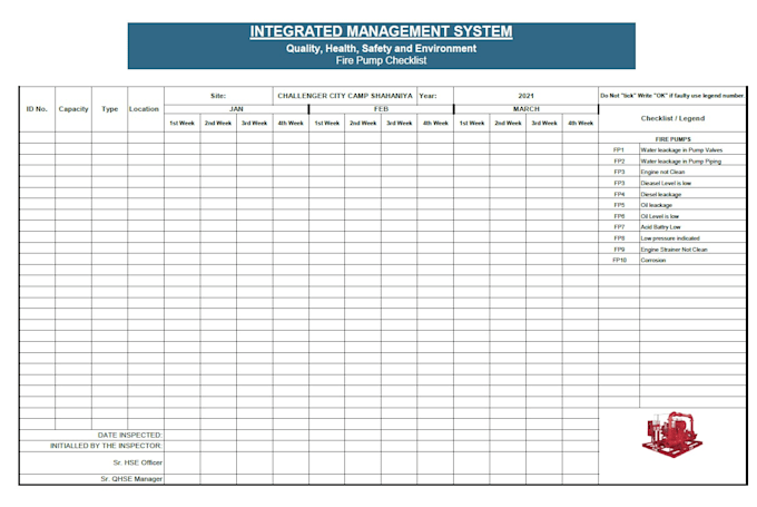 create a professional inspection checklist tailored to your job or process