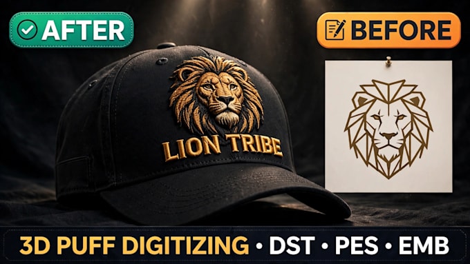 3d puff digitizing embroidery digitizing for caps in 1 hour