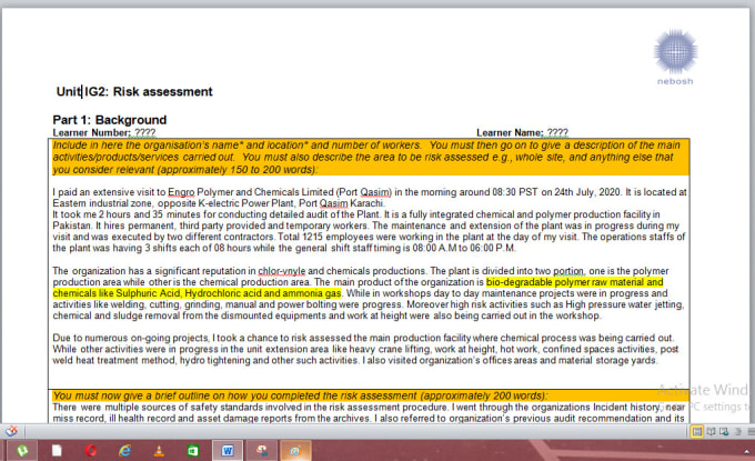 Prepare nebosh igc 2 risk assessment report by sarbu4514 fiverr