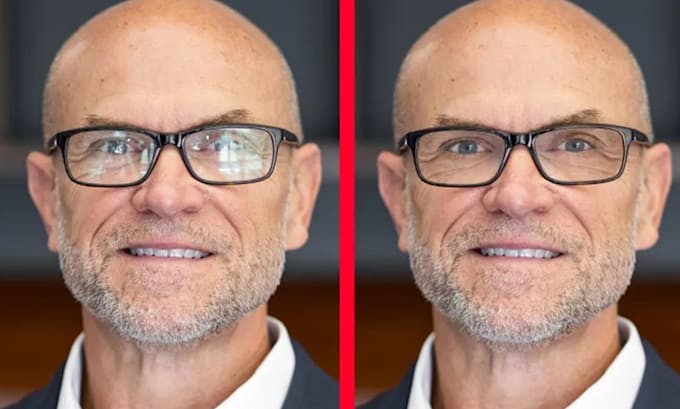 remove reflection glare from glasses, fix red eye flash