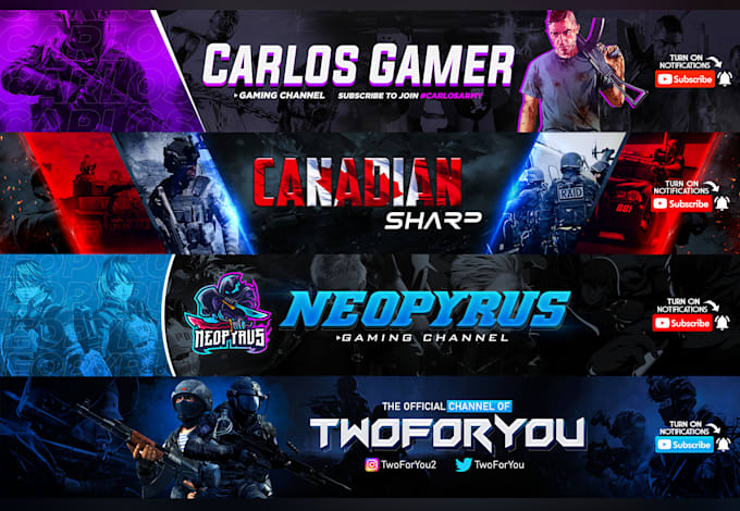 design attractive youtube gaming, twitch, twitter banner