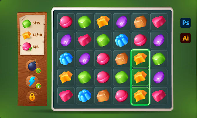 design 2d game art, game UI, and assets for mobile game
