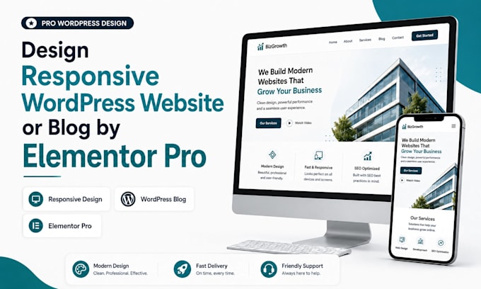 design responsive wordpress website or blog website redesign by elementor pro