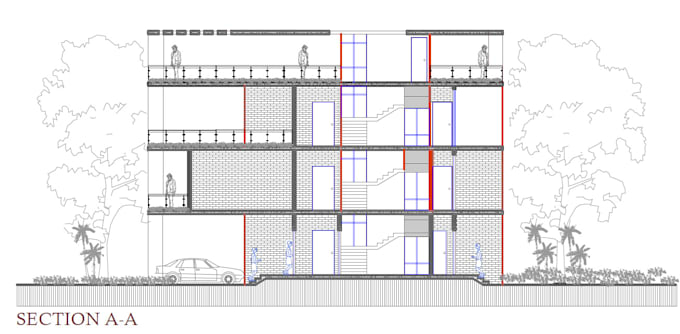redraw the plan and create 2d floor plan elevation section and render
