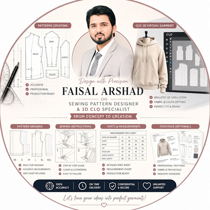make professional sewing patterns with size grading and 3d using by the auto cad