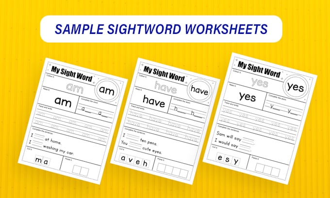 design sight words learning activity worksheets for kids
