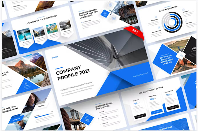 design a modern company profile and business portfolio powerpoint presentation