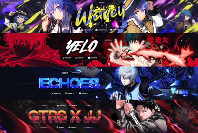 design anime or vtuber banner youtube, twitch, twitter, etc