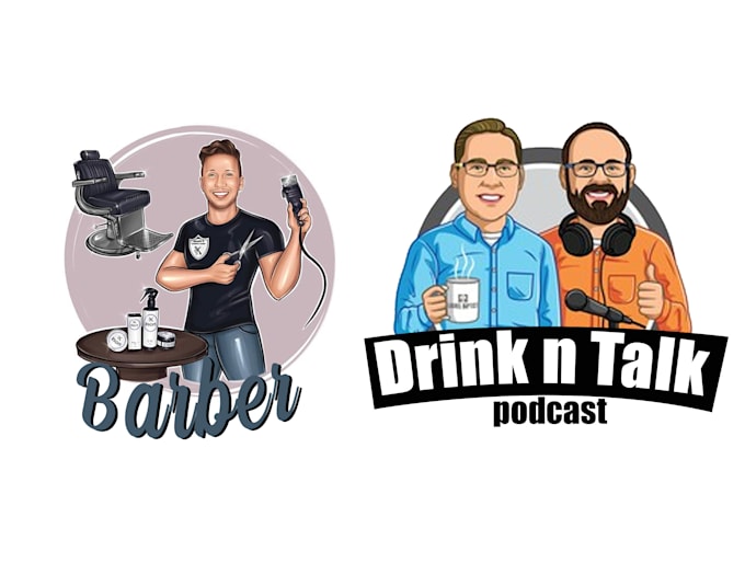 draw man barber chef podcast realtor hairstylist cartoon logo portrait