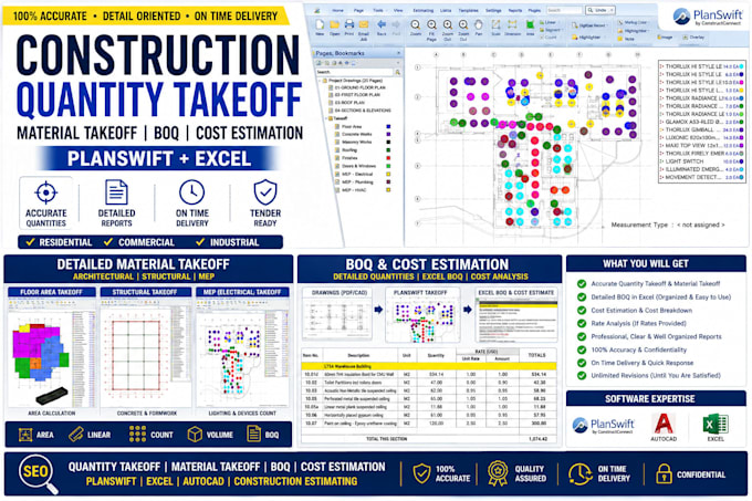 construction quantity takeoff, material takeoff and cost estimation