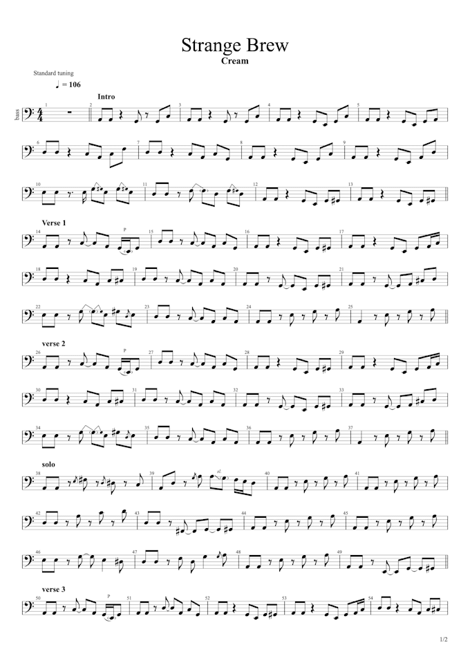 create guitar or bass sheets or tabs for your song