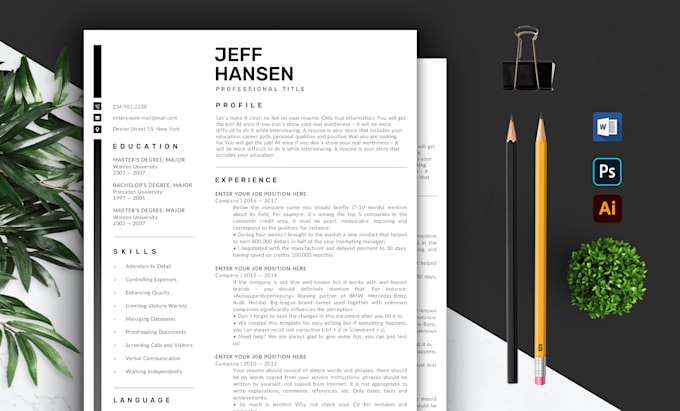 design professional cv, resume, cover letter template