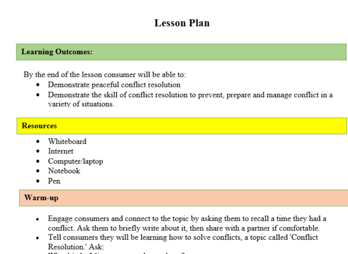 design course outlines, lesson plans, and course content