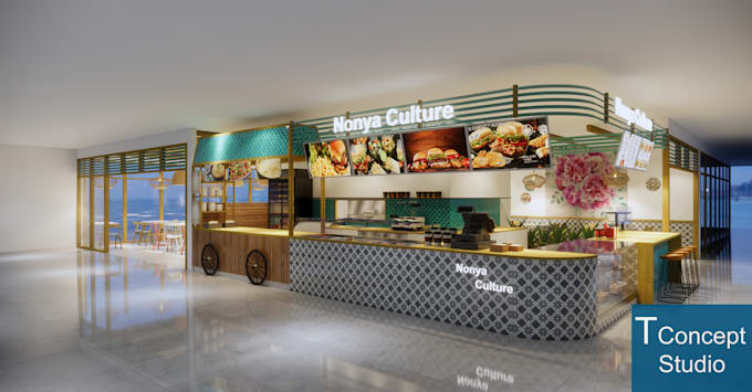 render 3d interior restaurant, coffee shop