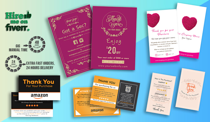 design amazon thank you card, product insert, package insert