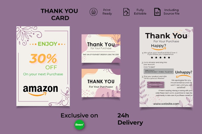 a design beautiful package insert for amazon thank you card