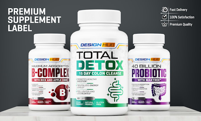design premium supplement label and bottle packaging design