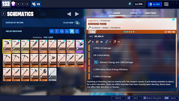 craft you 30 godroll weapons in stw with pl 144 weapons