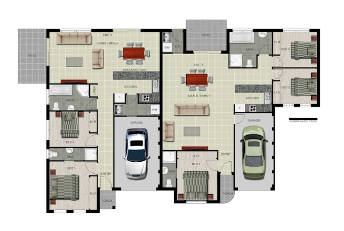 design 2d color floor plan with 3d effect