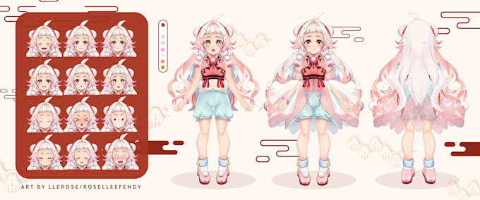 draw anime character model art for live2d and vtuber