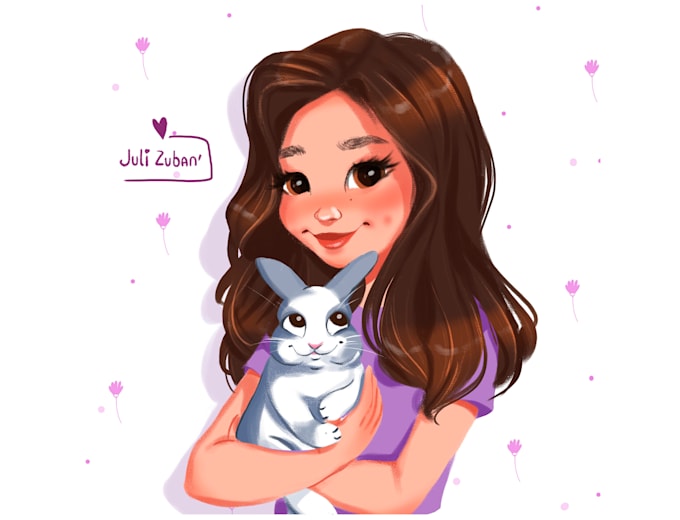 draw a cartoon portrait of you and your pet or family