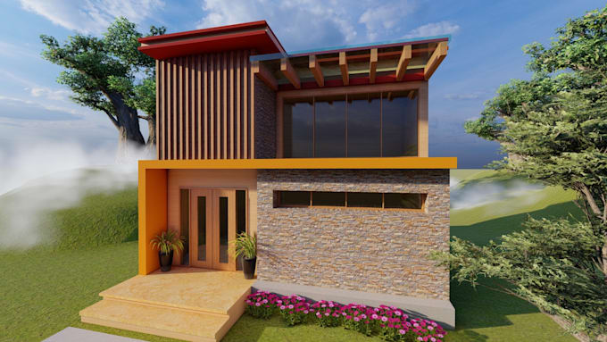 design facade realistic rendering house design draw front house